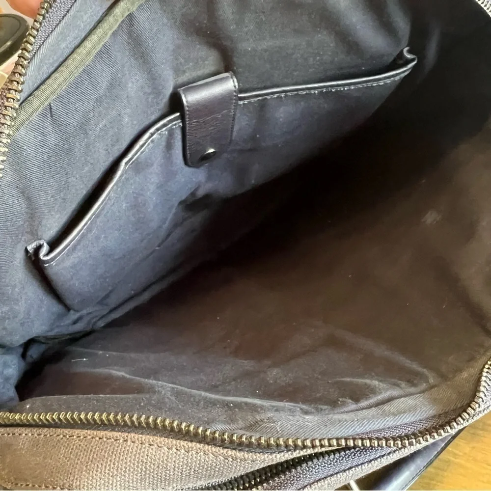 Ted Baker Navy Blue Laptop Bag Case Travel Luggage Padded Double Zipper Leather